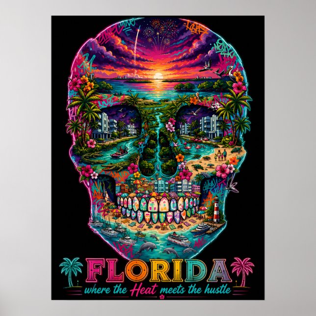 Florida Skull Art Poster - State of Mind (Front)