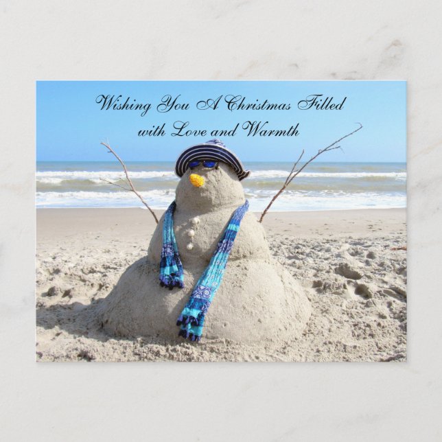 Florida Snowman /  SnowWoman ( Beach ) Christmas  Holiday Postcard (Front)