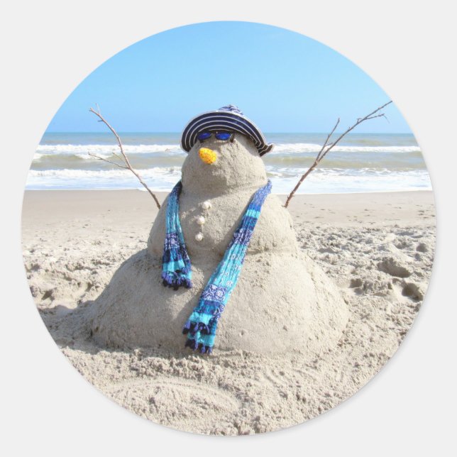 Florida Snowman Stickers - Sand Sculpture - Beach (Front)