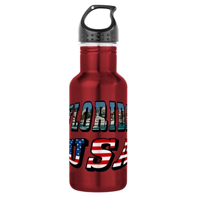 Florida State and USA Flag Text 532 Ml Water Bottle (Front)