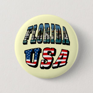 Florida State and USA Flag Text 6 Cm Round Badge