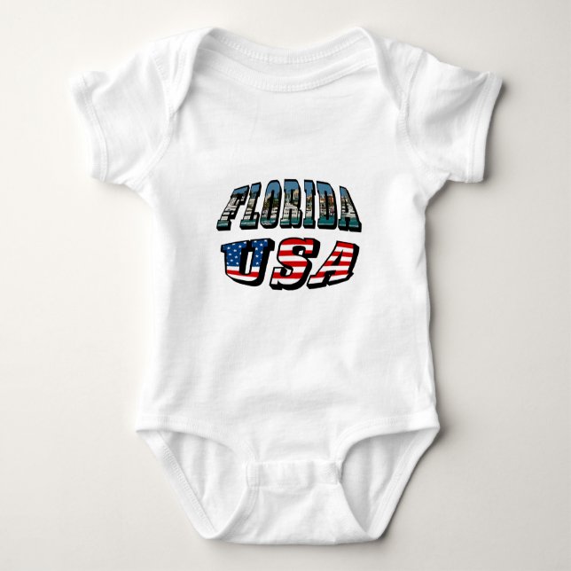 Florida State and USA Flag Text Baby Bodysuit (Front)