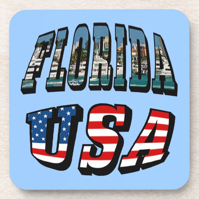 Florida State and USA Flag Text Coaster (Front)