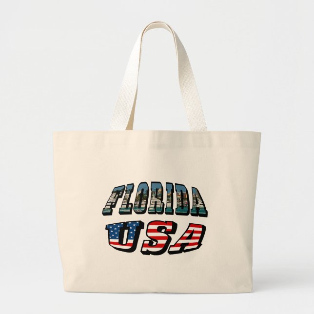 Florida State and USA Flag Text Large Tote Bag (Front)