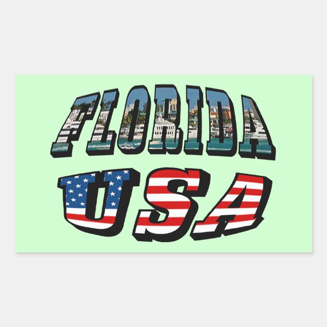 Florida State and USA Flag Text Rectangular Sticker (Front)