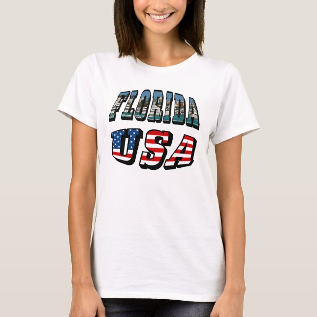 Florida State and USA Flag Text T-Shirt (Front)