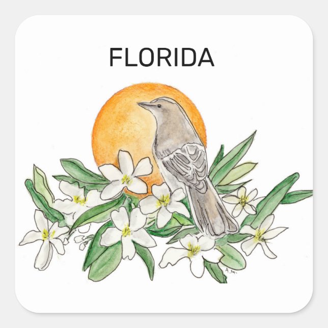 Florida State Bird and Flower Square Sticker (Front)