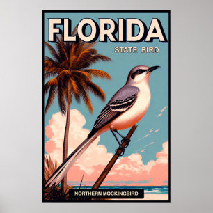 Florida State Bird - Northern Mockingbird Vintage Poster
