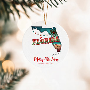 Florida State Christmas Map Ceramic Tree Decoration