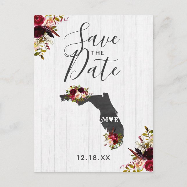 Florida State Destination Rustic Save the Date Announcement Postcard (Front)