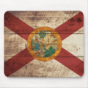 Florida State Flag on Old Wood Grain Mouse Pad