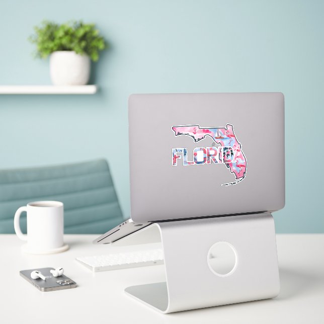 Florida State Map Outline Shape Pink Flamingos  (Laptop On Desk)