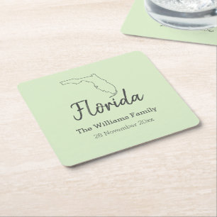 Florida State Map Personalised Family Reunion  Square Paper Coaster