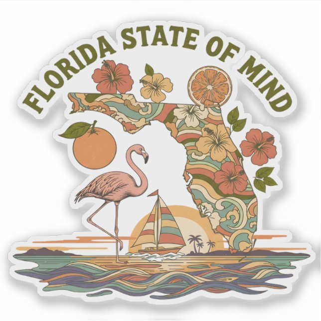 Florida State of Mind Retro Flamingo Sailboat Gift (Front)
