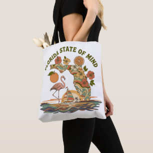 Florida State of Mind Retro Flamingo Sailboat Gift Tote Bag