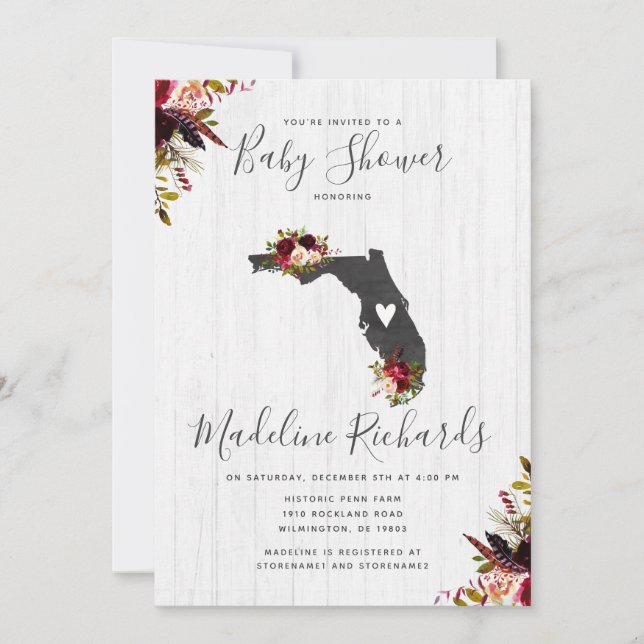 Florida State Rustic Baby Shower Invitation (Front)