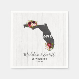 Florida State Rustic Wood Wedding Monogram Napkin
