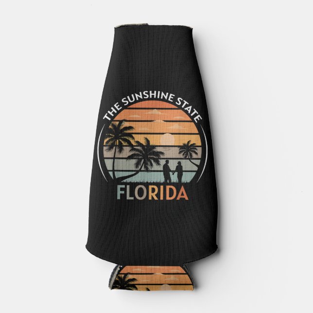Florida Summer Beach Vintage Sunset Bottle Cooler (Front)