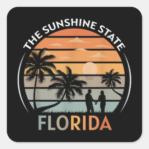 Florida Summer Beach Vintage Sunset Square Sticker