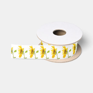 Florida Sunflower Standing on White Background Satin Ribbon