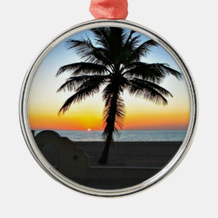 Florida Sunrise with Palm Tree Metal Tree Decoration