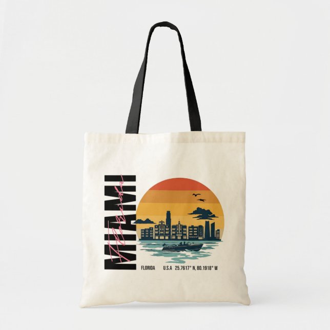 Florida Sunset Skyline Retro Miami Beach Tote Bag (Front)