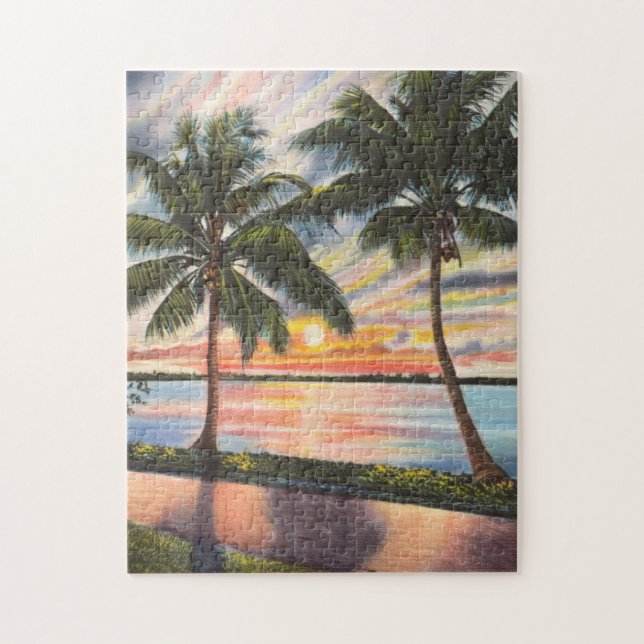 Florida Sunset with palm trees colourful Jigsaw Puzzle (Vertical)