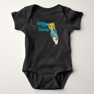 Florida Sunshine Swirl Map with Sunglasses Sun Baby Bodysuit