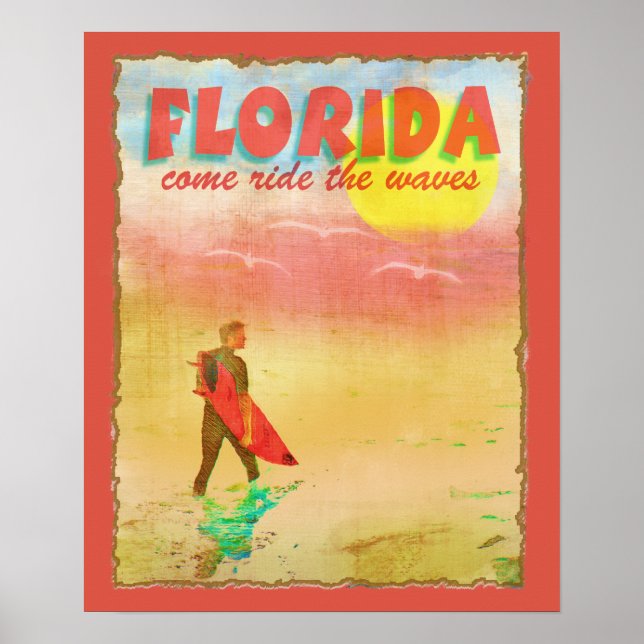 Florida Surfer Vintage Style Poster (Front)