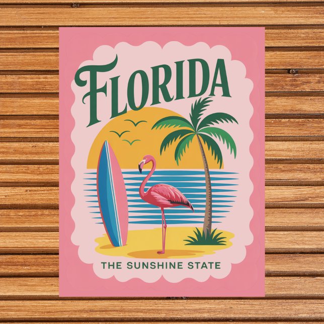Florida The Sunshine State Retro Flamingo Surf Postcard (Florida The Sunshine State Retro Flamingo Surf Postcard
)