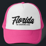 Florida the sunshine state script typography trucker hat<br><div class="desc">Florida the sunshine state script typography Trucker Hat. Custom baseball cap for casual wear,  sports,  travel,  girls weekend,  spring break,  golf and more. Stylish hand lettering design for men and women. Available in pink and other cool colours too.</div>