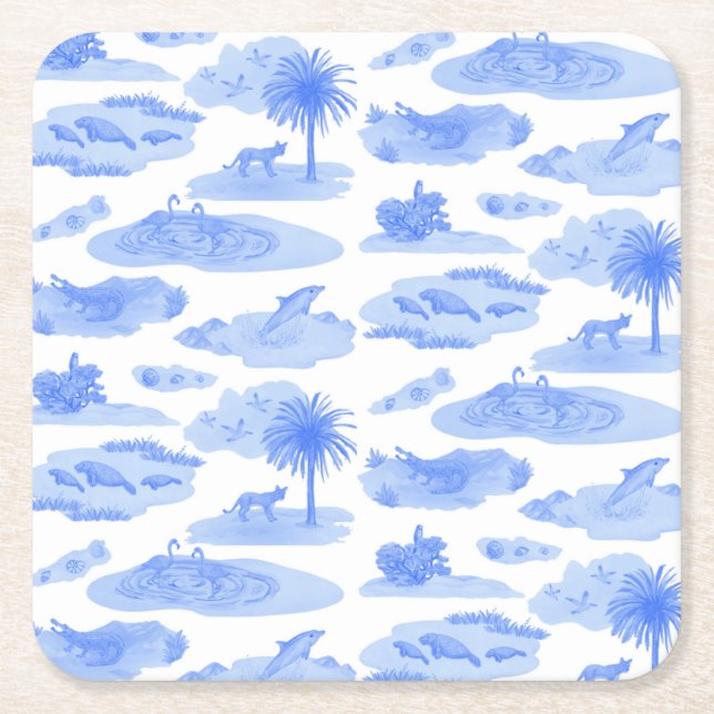 Florida Toile Coaster (Cornflower Blue) (Front)