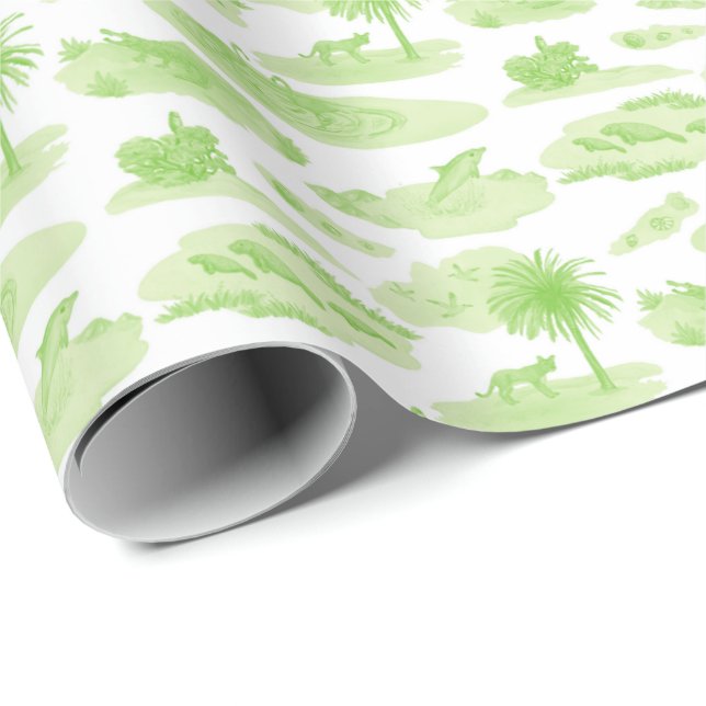 Florida Toile (Lime Green) Wrapping Paper (Roll Corner)