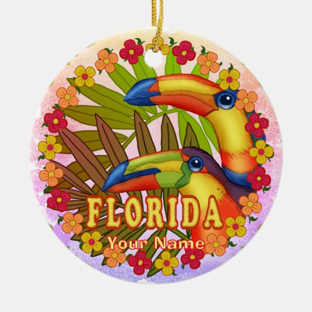 Florida Toucans  Ceramic Tree Decoration (Front)