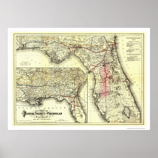 Florida Transit Railroad Map 1882 Poster (Front)