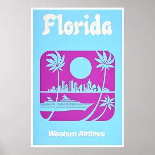 Florida Travel Art Print Western Airlines Poster