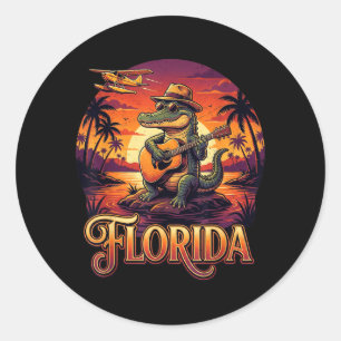 Florida Travel Vacation Alligator Sunset Retro Classic Round Sticker