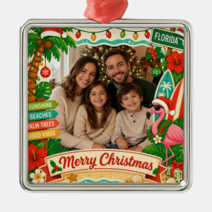 Florida Tropical Christmas Family Photo Metal Tree Decoration