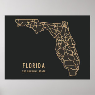 Florida US State road map - Sunshine State map Poster