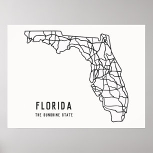 Florida US State road map - Sunshine State map Poster