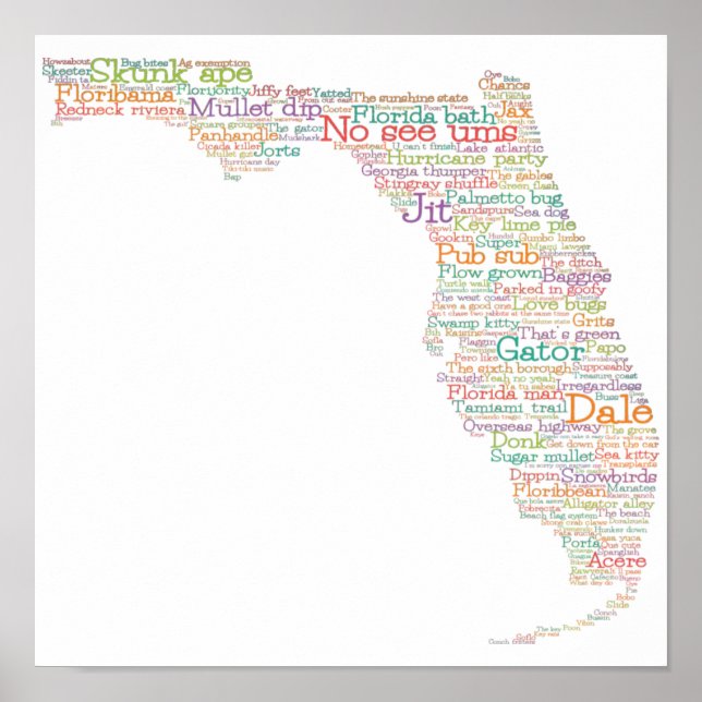 Florida USA Slang Word Art Map  Poster (Front)