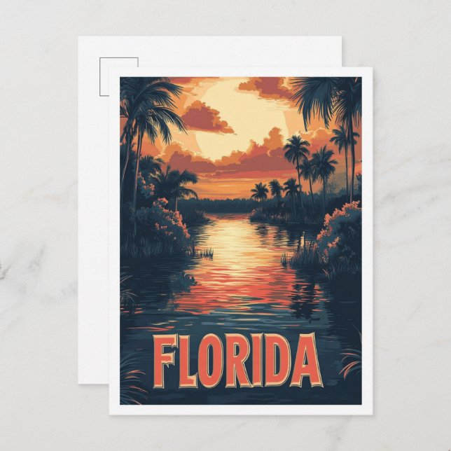 Florida USA Vintage Illustration Travel Postcard (Front/Back)