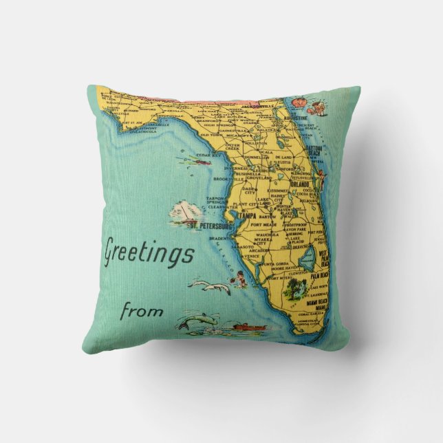 Florida Vintage Map  Cushion (Back)