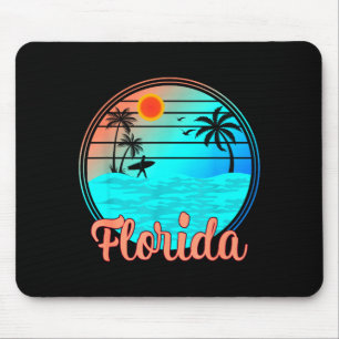 Florida vintage palm tree sunset tropical surfing mouse pad