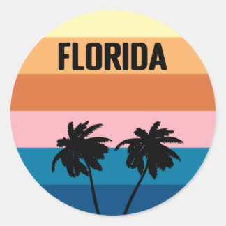 Florida Vintage Sunset Palm Trees Travel Trip Classic Round Sticker