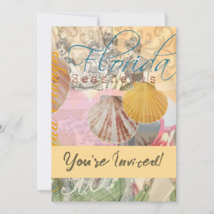 Florida Vintage Travel Beach Seashell Shell Art Invitation