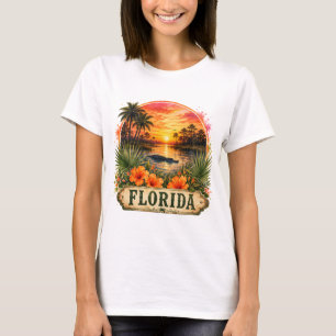 Florida Watercolor Alligator PNG Floral Design T-Shirt