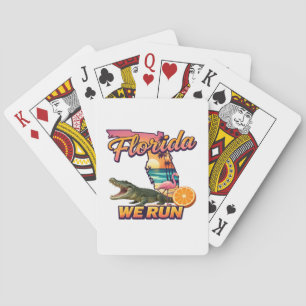 Florida We Run Sunset Alligator Flamingo Sports Playing Cards