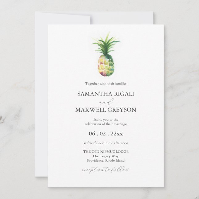 Florida Wedding Invitations Watercolor Pineapple (Front)