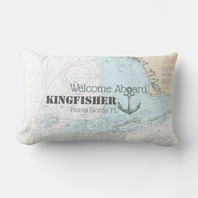 Florida Welcome Aboard Boat Name Chart + Anchor Lumbar Cushion (Front)